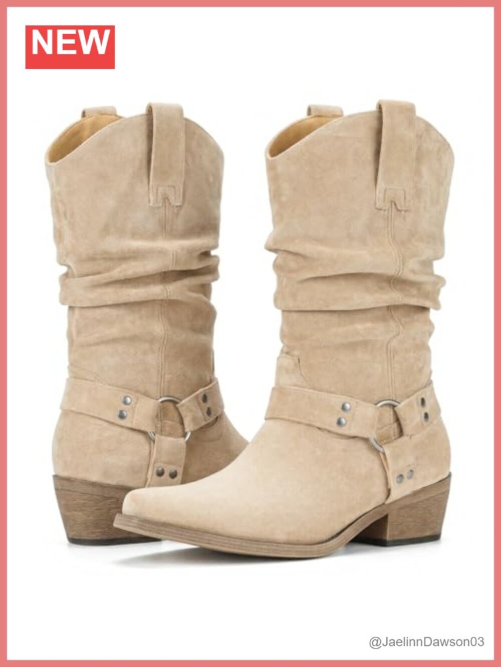Faux Suede Slouchy Mid-Calf Cowboy Boots Pointed Toe Women's Western